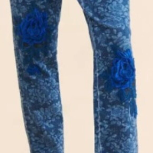 Tricia Fix embellished upcycled floral denim jumpsuit ~ L - Picture 5 of 10